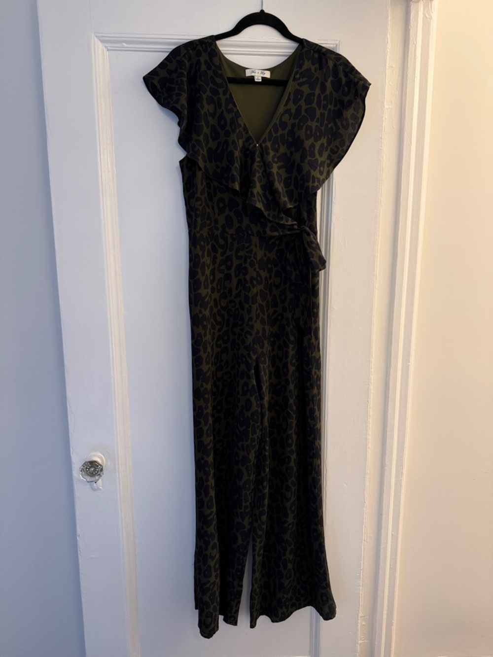 Elegant olive green and navy Leopard Print Jumpsuit